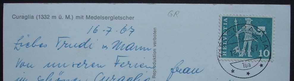 Cartoline postali: CURAGLIA mit Medelsergletscher – Usato da Jona venduto da philajona 1