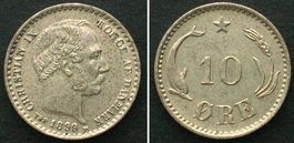 DÄNEMARK 10 Ore 1899 CHRISTIAN IX. Silber PRACHTSTÜCK! stgl