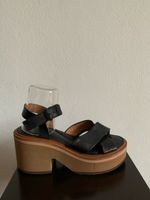 ROBERT CLERGERIE: Schwarze Ledersandale mit Plateausohle, 37