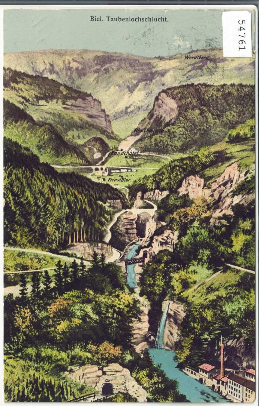 Cartoline postali: Biel - Taubenlochschlucht - Panorama - Litho – Usato da Ettingen venduto da Kartenplanet