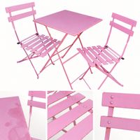 Rosa Bistro-Gartenmöbel-Set – Klapptisch mit 2 Klappstühlen
