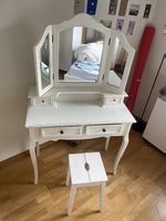 Vintage Schminktisch mit Spiegel und Hocker, Weiss