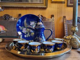 Japan Mokka Kaffeeservice Blau Gold 8-tlg.
