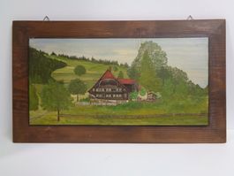 GEMÄLDE BAUERNHAUS MIT HÜHNERHOF NAIVE MALEREI BAUERNMALEREI