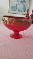 Rote Glasschale mit Goldrand, Vintage, Deko Herbstzeit!