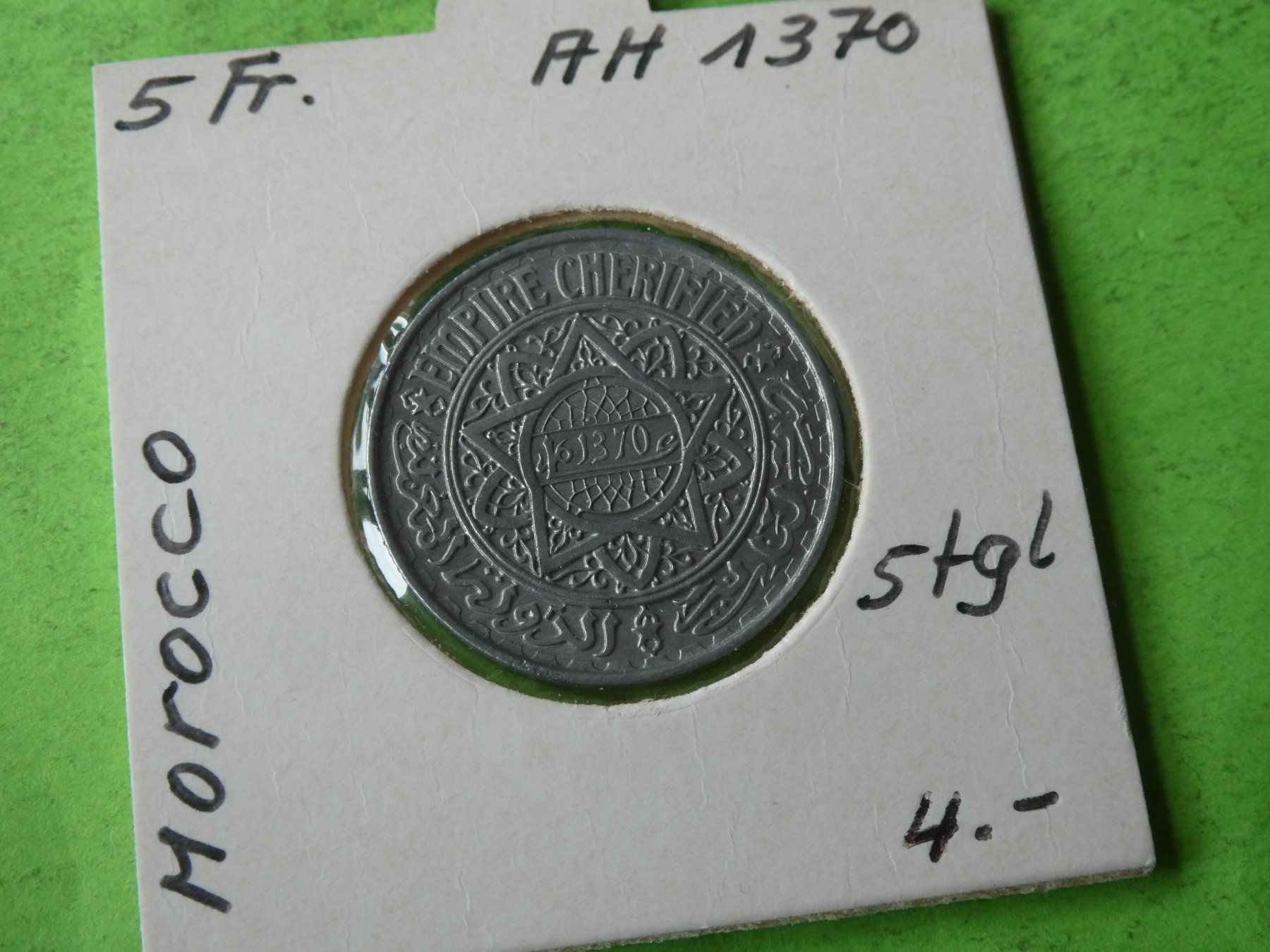 Tutti le monete: Marokko AH 1370, 5 Francs   stgl – Usato da Hinterforst venduto da Rohusri