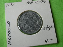 Marokko AH 1370, 5 Francs   stgl