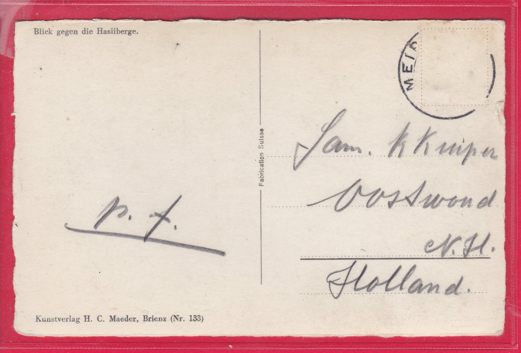 Cartoline postali: BLICK GEGEN DIE HASLIBERGE – Usato da Oberrieden venduto da Gebirgsstelze 1