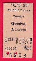 KARTON BILLETT, YVERDON - GENÈVE, 2.KLASSE, EINFACH