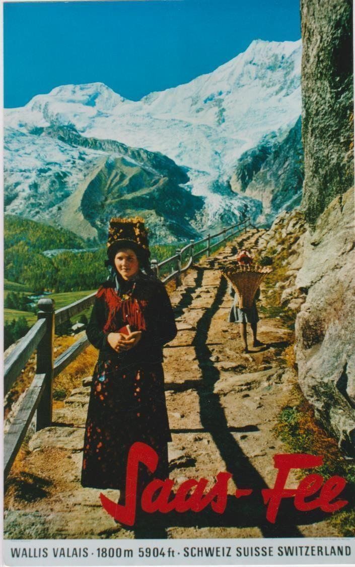 Foto & Immagini: SAAS FEE WALLISER TRACHT c.1950 Original Plakat – Usato da Blonay venduto da postercollection