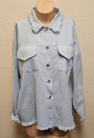 Damen Jeansjacke Hellblau Fransen – Made in Italy – Oversize