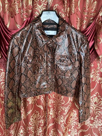 Kunstlederjacke, dunkelbraun, Grösse M, Animal Print, neu