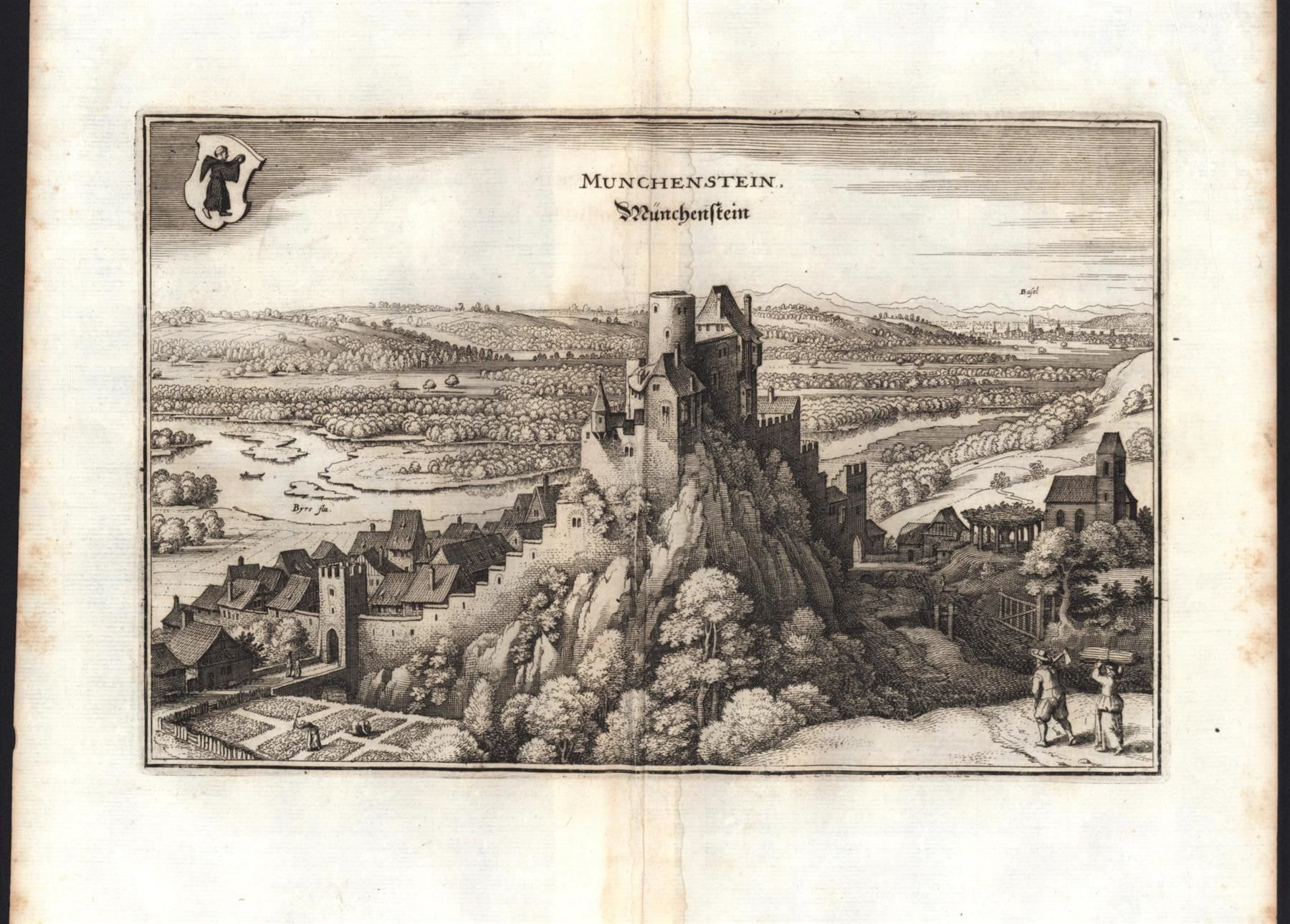 Stiche: Münchenstein  Kupferstich von Merian – Gebraucht aus Rafz von Helvet32