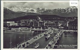 Luzern - Neue Seebrücke mit Bahnhof, Tram