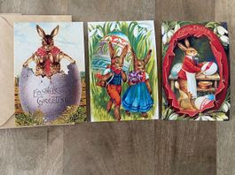 3 Nostalgie Ostern Karten 10x15 cm mit Umschlag Osterhasen