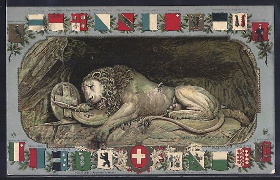 Ansichtskarten: AK Luzern, Löwen-Denkmal, Kantonswappen – Gebraucht aus Berlin von bartko-reher