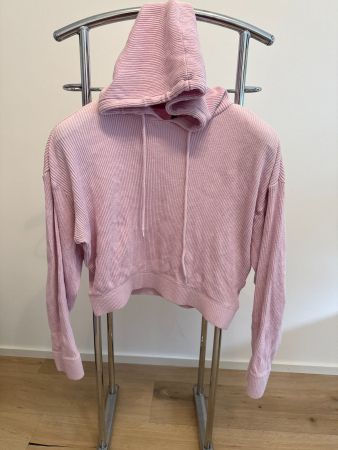 Rosa gerippter Crop-Hoodie Gr. S