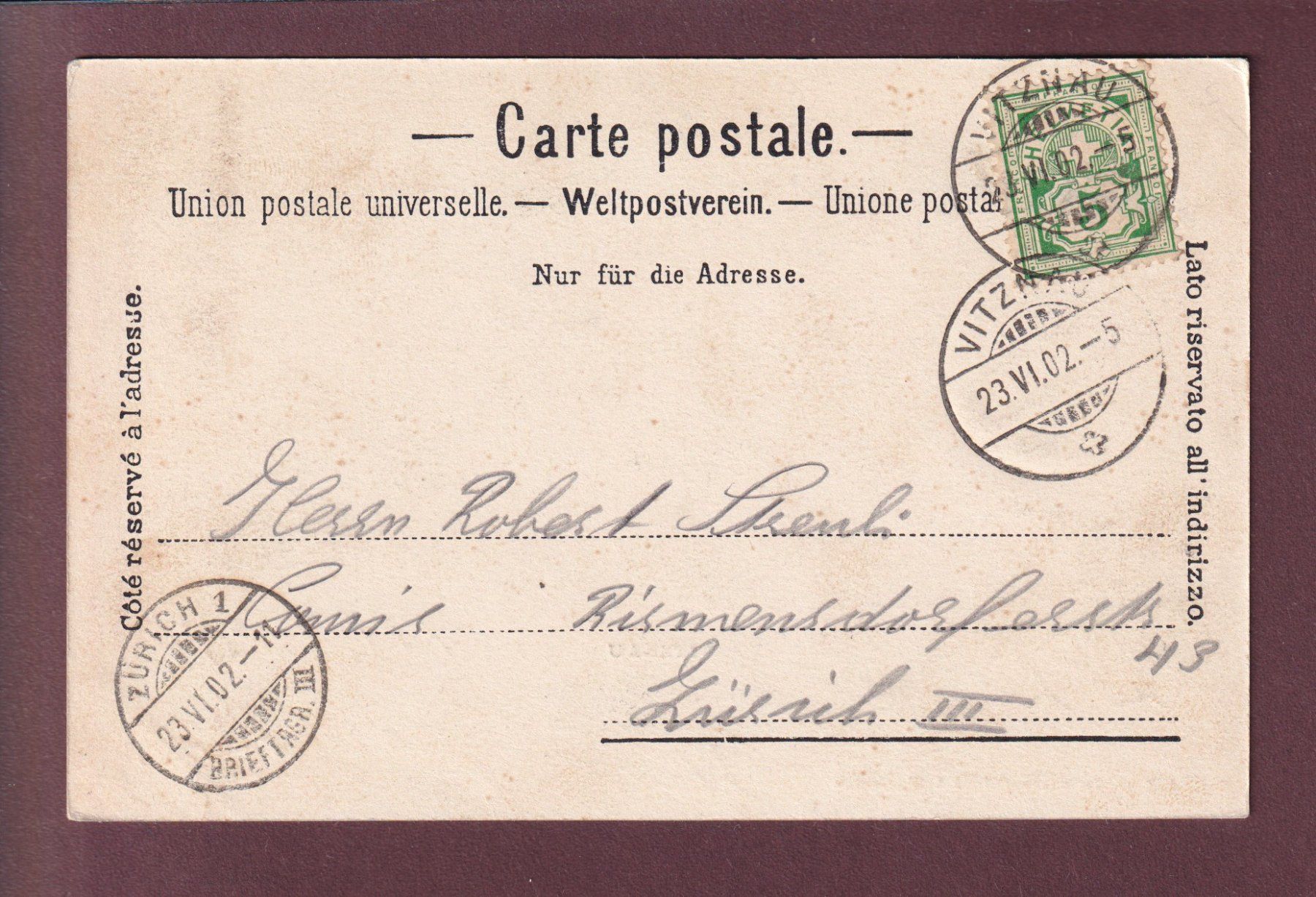 Cartoline postali: VITZNAU - 1902 - Charnaux Frères – Usato da Pully venduto da nicecards 1
