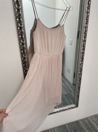 H&M Summer Dress, Size S, Beige, Pleated, Asymmetric!