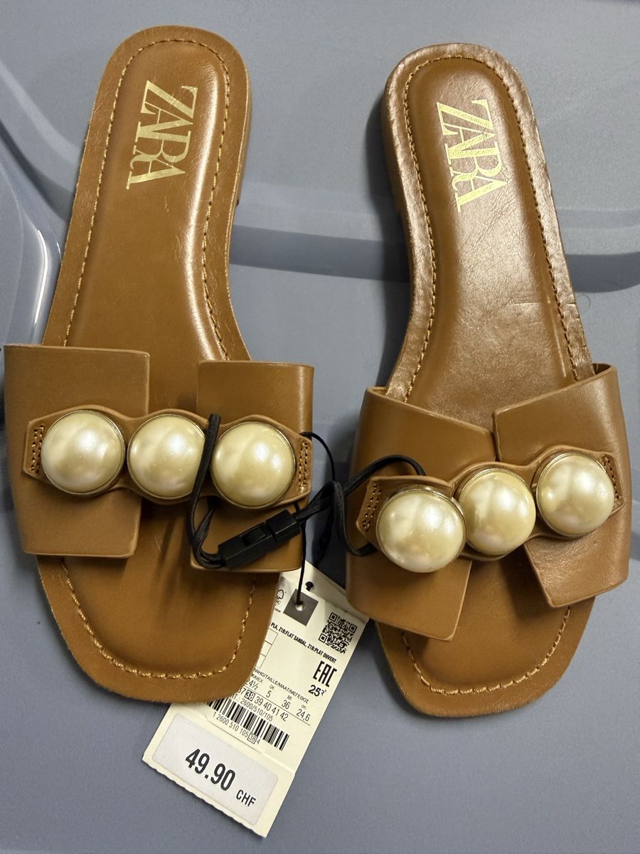 Zara Scarpe da donna: Zara leather flat pearl sandals, new, size 38 – Nuovo e nell'imballaggio originale da Zürich venduto da EShopping81