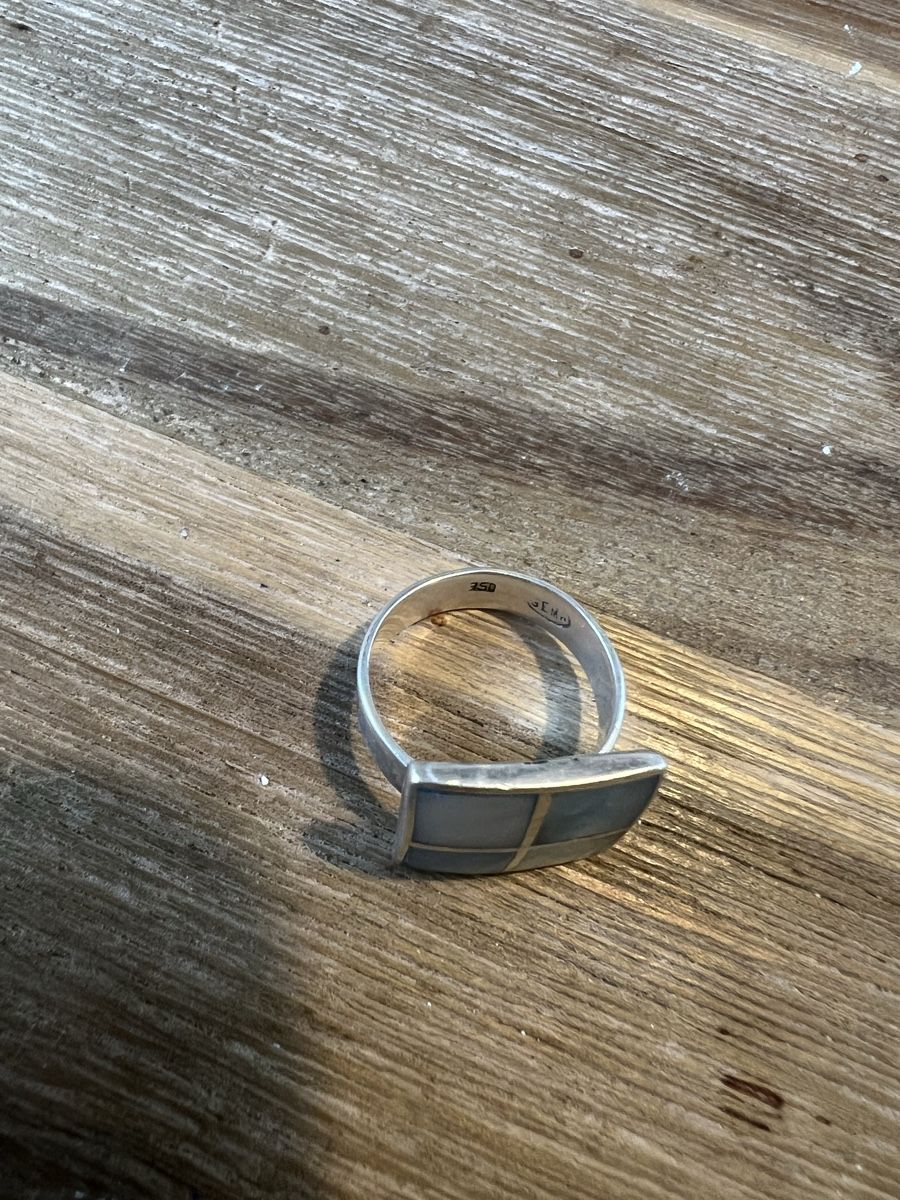 Anelli: Mutterperl Blaue Ring Silber 950 mit Gravur – Usato da Triesen venduto da bubita 1