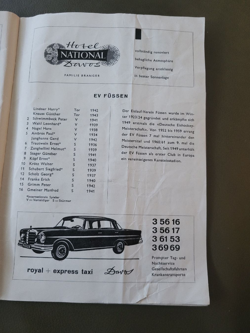 Documents: Spengler Cup Programm 1961 Hockey Club Davos  – D'occasion à nunningen par mic_88k2 4