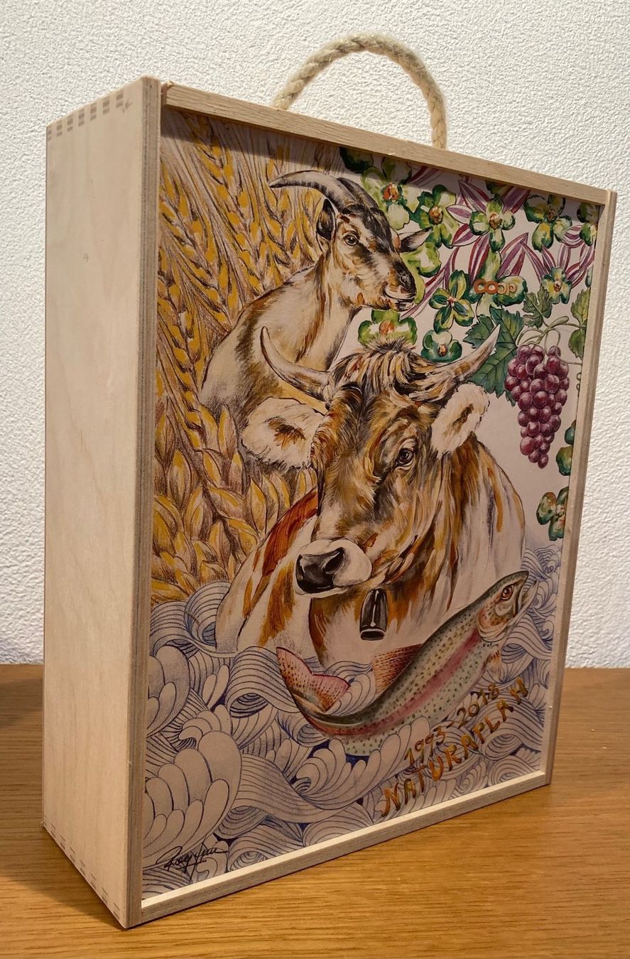 Articoli in legno: Weinkiste mit Bild von Rolf Knie – Nuovo e nell'imballaggio originale da Einsiedeln venduto da artgallery59 3