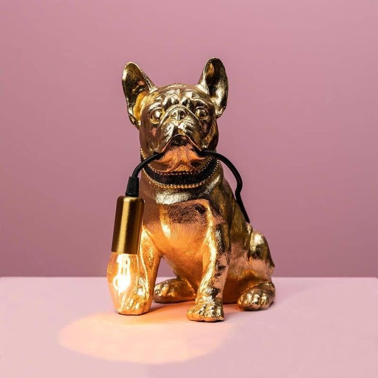 Qosigote LED Hundelampe Handgefertigt - Französische Bulldogge Nachtlampe Aus Kunstharz