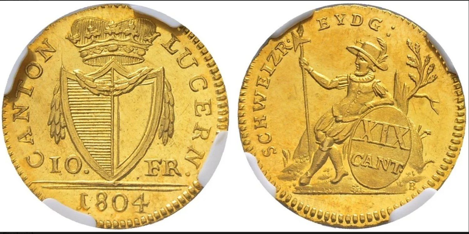 Tutti le monete: TOP 10 francs 1804 Lucerne MS61 – Usato da Meyrin venduto da menelaos77