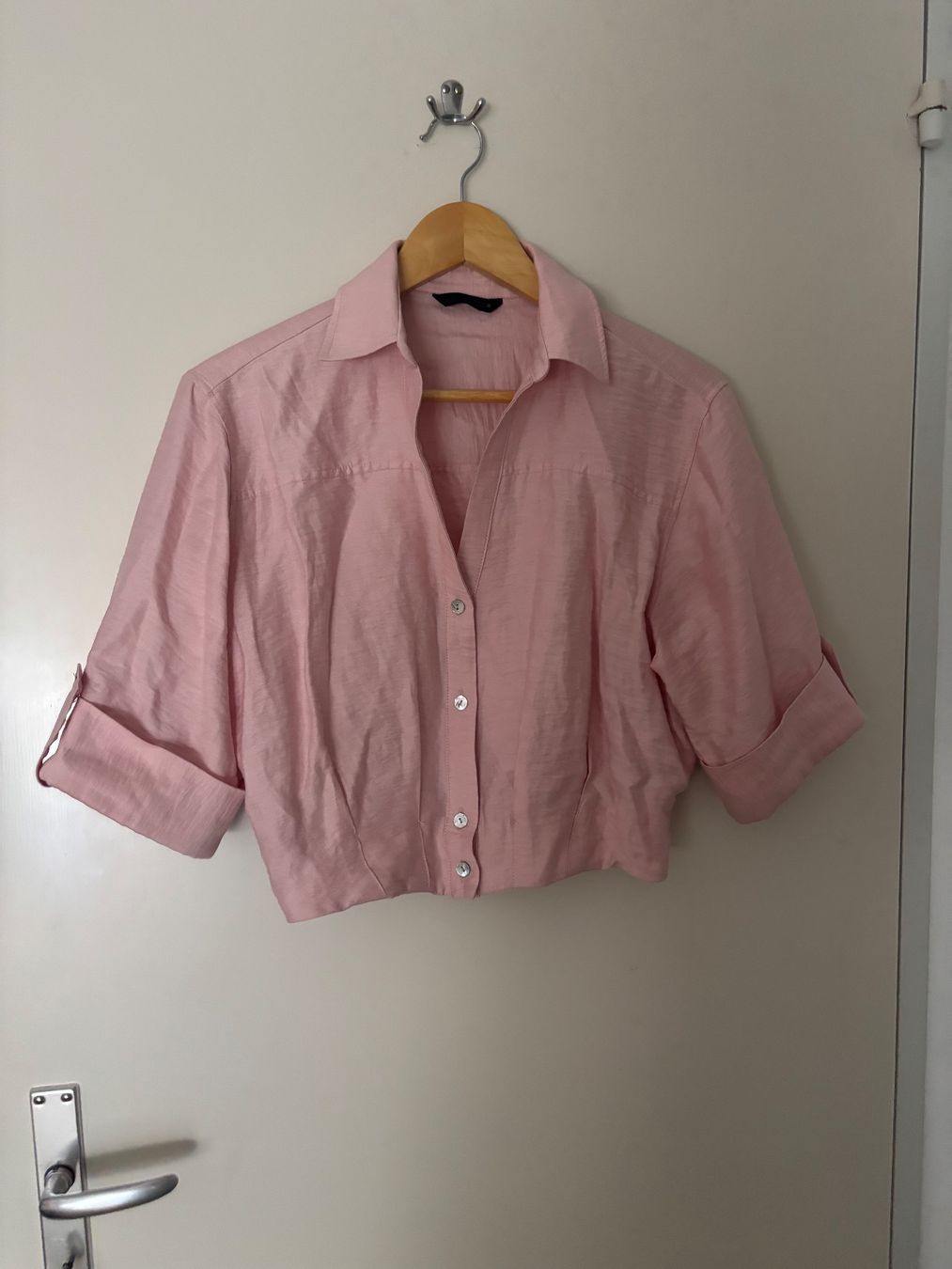 Zara Blusen: Kurze rosa Bluse von Zara Viskose Leinen Polyester – Gebraucht aus Sissach von shantee