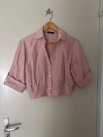 Kurze rosa Bluse von Zara Viskose Leinen Polyester