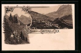 Litho Chateau d'Oex, Gesamtansicht, Almh