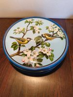 Vintage Blechbüchse Dose mit Meisen und Baumzweig in Blüten