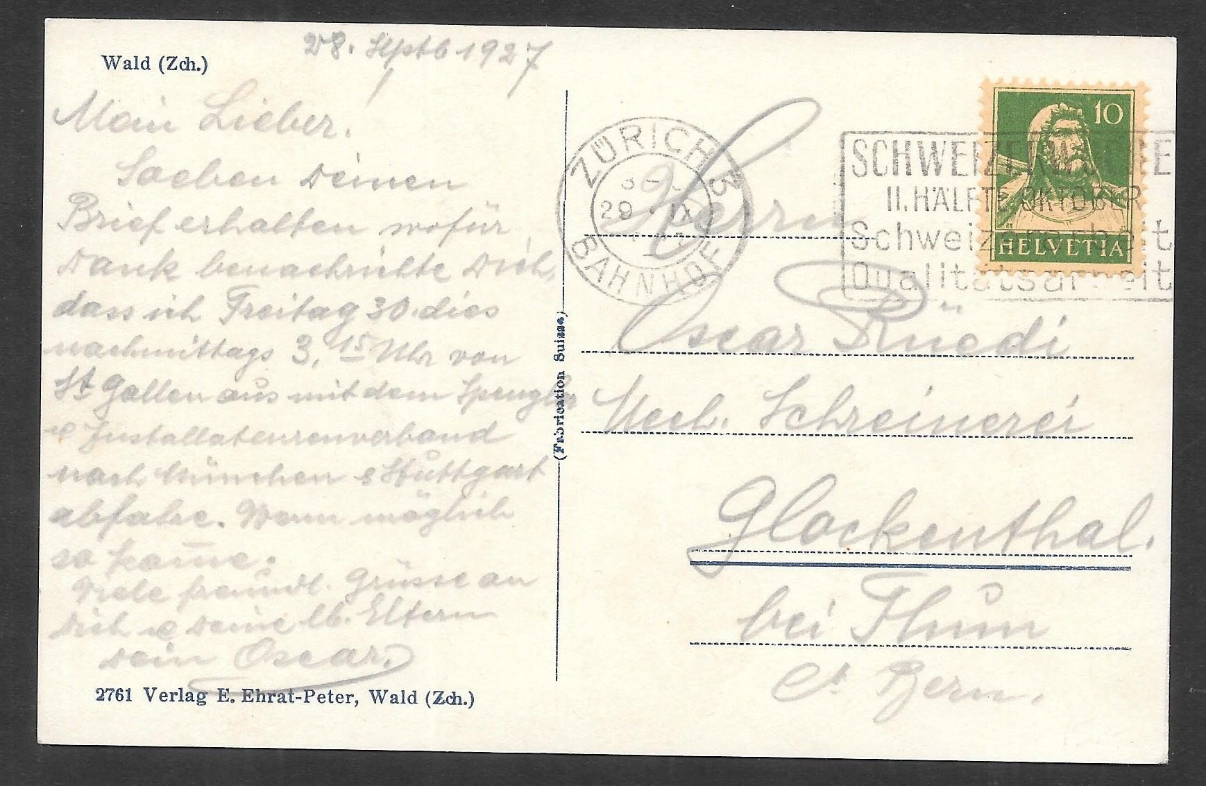 Cartoline postali: Wald Gesamtansicht – Usato da Olten venduto da clotaldi 1