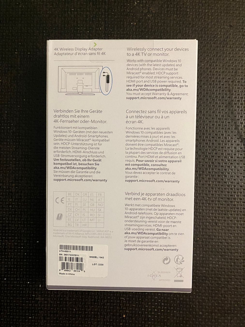Microsoft Adapter: Microsoft Wireless Display Adapter (7 m), Wireless Transmitt – Neu und originalverpackt aus Vallamand von  1