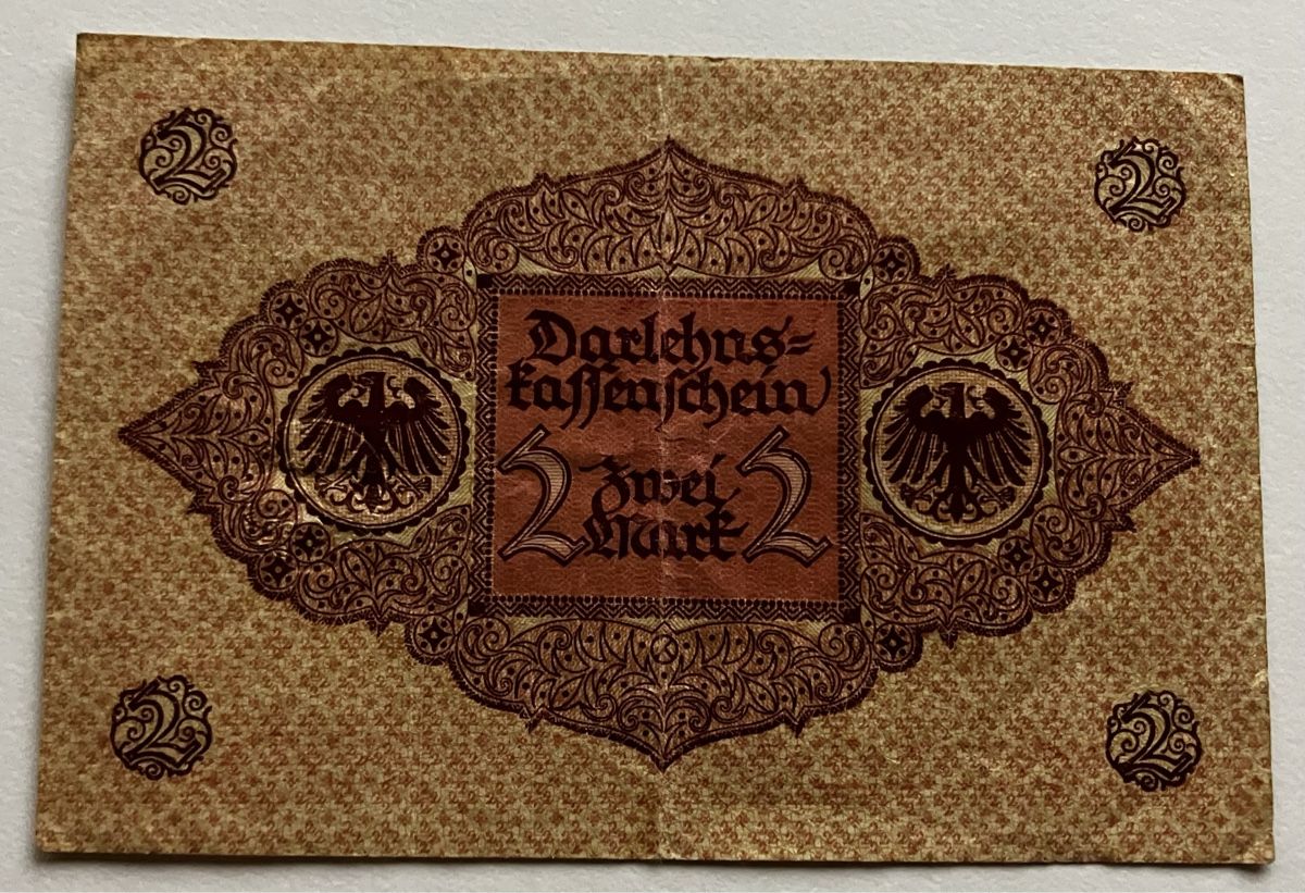 Banknoten: Deutschland 2 Mark 1920 – Gebraucht aus Algetshausen von Carrhard 1