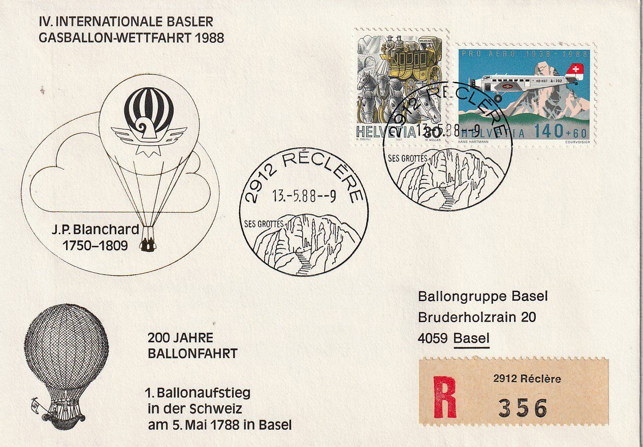 Alle Briefmarken: 1988 Gasballon-Wettfahrt – Gebraucht aus Arlesheim von gaugi43