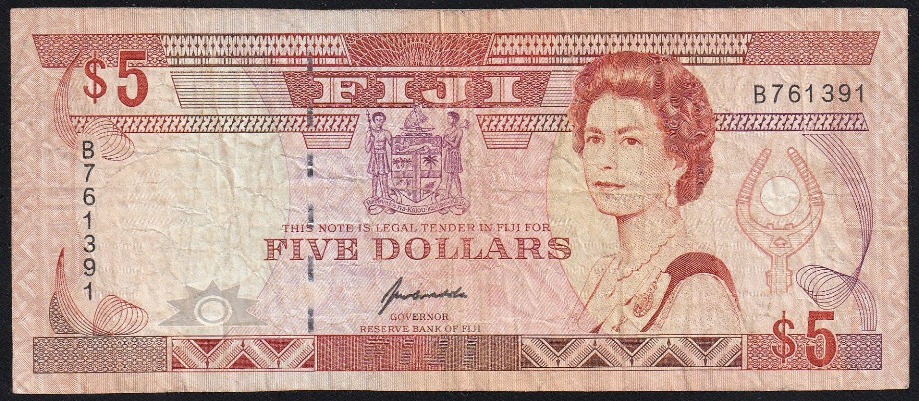Banconote: Fiji 5 Dollars 1992 – Usato da Brugg AG venduto da banknoten_muesli