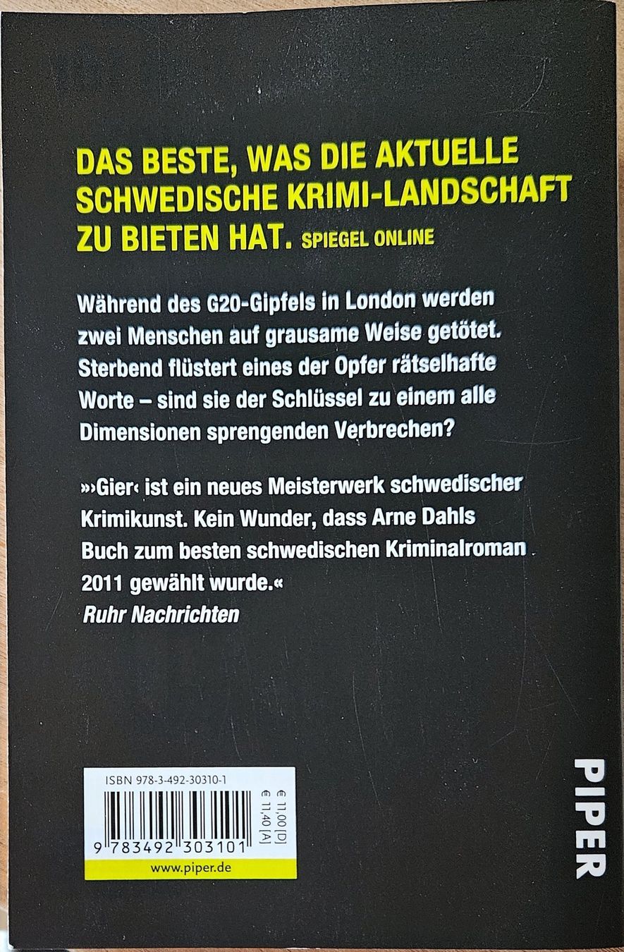 Livres: Arne Dahl - Gier - Band 1 – D'occasion à Hinwil par brucha01 1