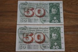 Schweiz – 2× 50 Franken alte Banknoten – schöne Erhaltung