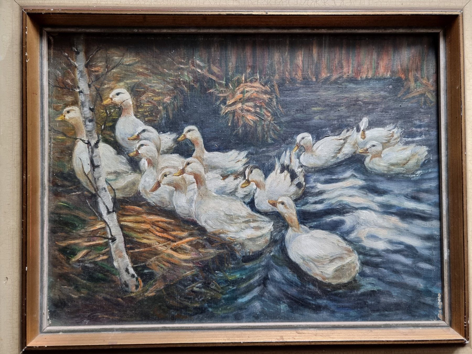 Gemälde: GEMÄLDE MIT ENTEN AUF KEILRAHMEN MIT RAHMEN – Gebraucht aus Gersau von kunst-online 1