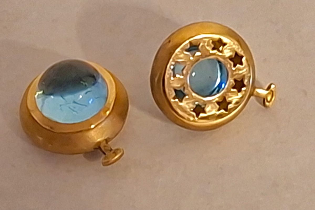 Ciondoli: 2 Einhänger 750 er gelbgold mit hellblauem Glas – Nuovo (secondo la descrizione) da Root venduto da My.Immobilia 2