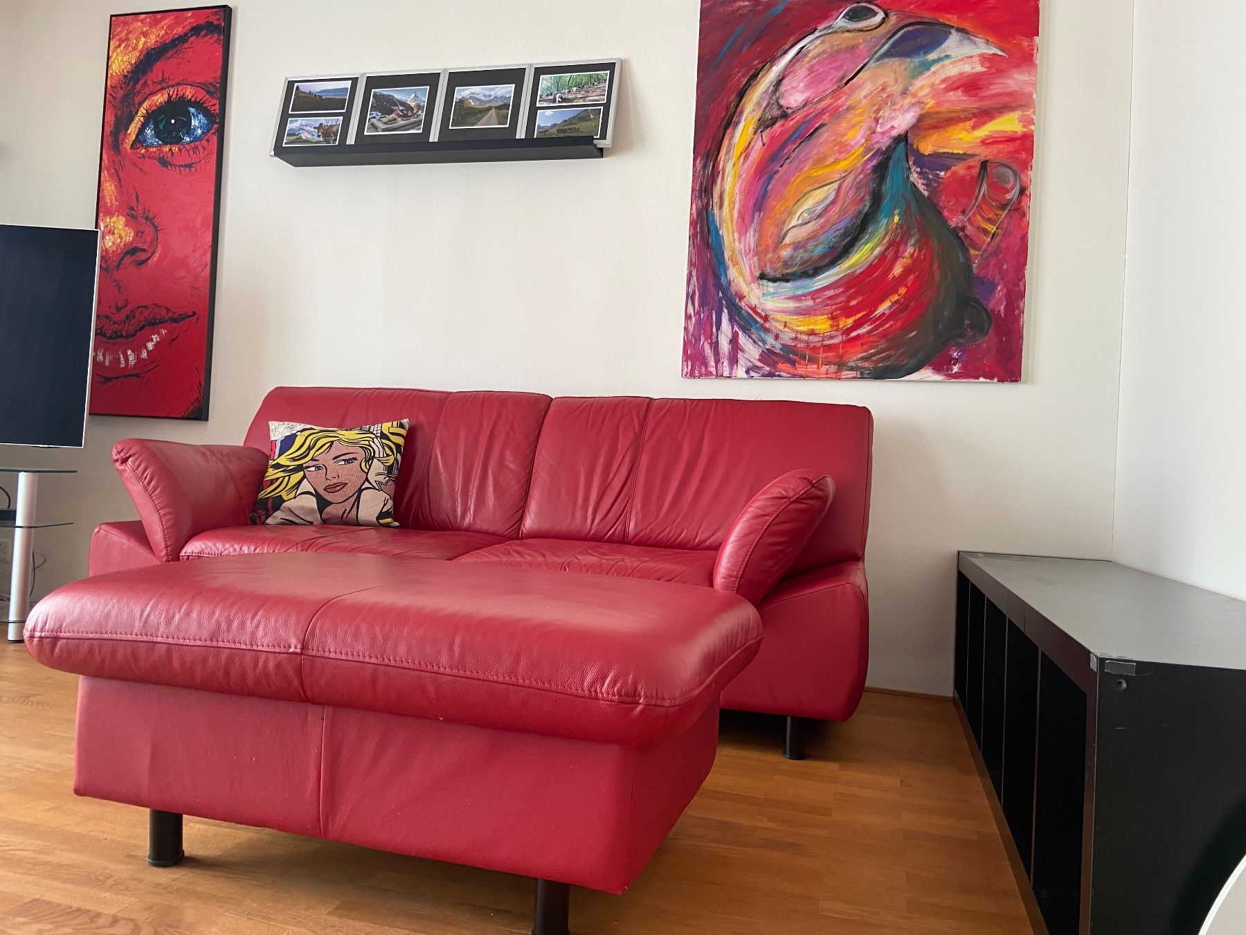 Sofas: Rotes Leder Sofa mit Hocker – Gebraucht aus Ballwil von jverrette 4