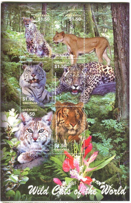 Alle Briefmarken: Block "Tiger, Leopard, Gepard, Löwe". Grenada – Neu und originalverpackt aus Basel von Butsch5