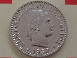 20 Rappen 1930 Ni, vz/unz, nur 2,0 Mio!
