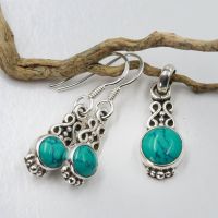 Türkis Schmuckset Silber 925 Ohrhänger + Anhänger Howlith