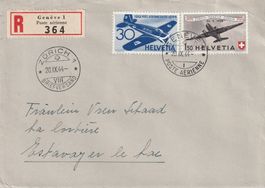 Flugpost Brief-Einschreiben Genf-Zürich-Estavayer Le-Lac1944