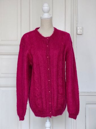 Pinke Vintage Strickjacke, Mohair, Gr. 38