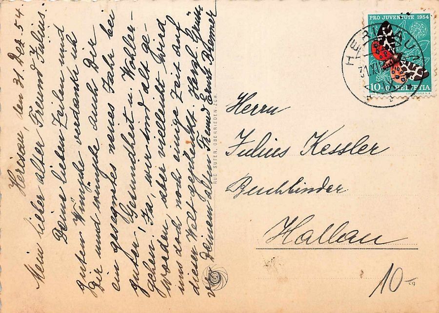 Cartoline postali: Herisau, gelaufen 1954 – Usato da Frauenfeld venduto da POML 1