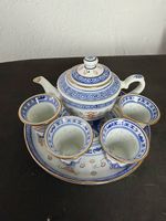 Mini-Teeservice China-Porzellan blau-weiss Gold Drache 17cm
